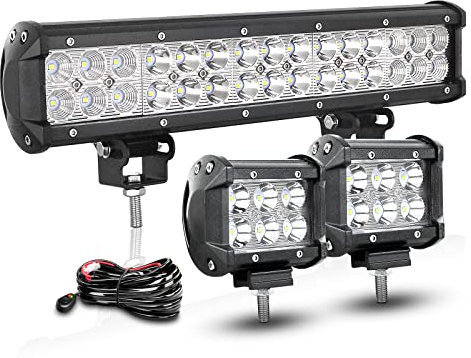 RIGIDON 38cm 90W led light barre avec 12V faisceau de câblage kit, 2pcs 10cm 18W Spot Phare de Travail LED Rampe LED Étanche pour Offroad Véhicule Voiture Camion Tracteur Quad, feux antibrouillard