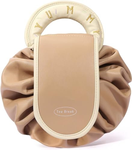 Deciniee Drawstring Reise Kosmetiktasche Damen: Leder Schminktasche Groß mit Kordelzug - Makeup Tasche One-Step Organizer für Damen MäDchen - Braun