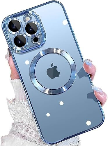 vomubao Cover per iPhone 14 Pro Max Magnetica Custodia Compatibile con MagSafe, Anti-Scratch Trasparente Custodia Telefono Magnetico per iPhone 14 Pro Max con Protezione Fotocamera-Azzurro