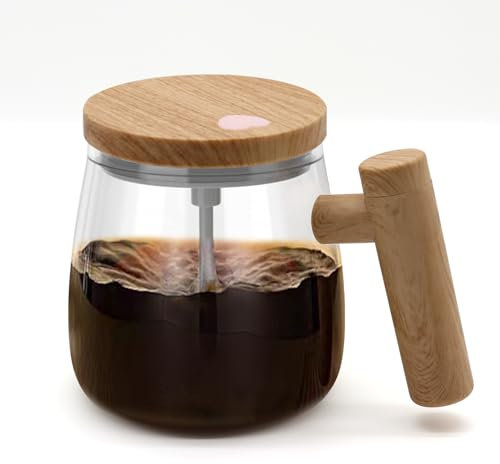 VEREMUND Self Stirring Coffee Mug, Glass Electric High Speed Mixing Cup, Automatic Mixing Mug Rotating, 400ml Battery Powered Stirring Cup to Stir Coffee/Milk/Protein Powder at Desk
