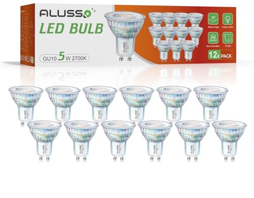 ALUSSO LIGHTING LED Classic GU10 Lampe, 5W GU10 Leuchtmittel ersetzt 50W, Warmweiß 2700K LED Glühbirne Nicht Dimmbar, 550LM GU10 Strahler 36° Abstrahlwinkel, 12er Pack