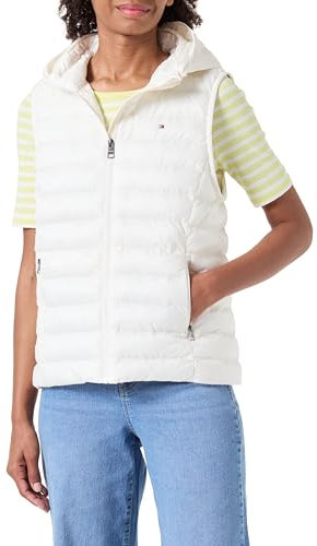 Tommy Hilfiger Damen Weste Padded Global Stripe Steppweste, Elfenbein (Ancient White), XS