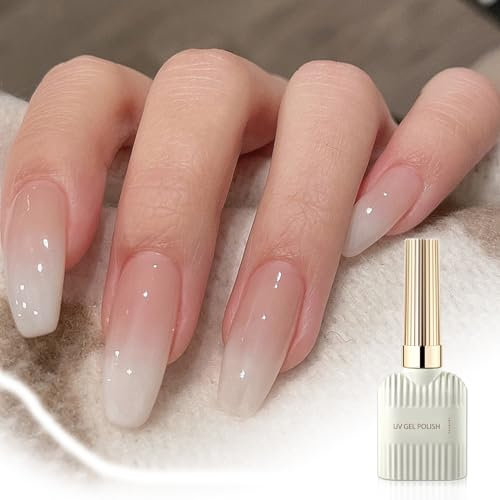 Milky White Jelly Gel Nail Polish, Milky White UV Soak Off LED Gel Nail Polish, 15ML Translucent Builder Gel For Nude Nails, Jelly Gel Polish Varnish for French Manicure DIY(Milky White)