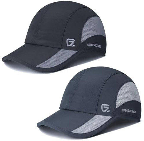 Golf Gym Tennis Laufmütze für Herren Sommer Sonnenhüte Leichte Atmungsaktive Kühlende Baseballkappe Trucker Vatermützen Herren Schnelltrocknende Outdoor Campingkappe Schwarz, Dunkelgrau 2 Stücke