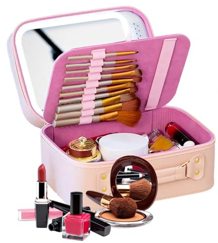 Trousse de maquillage de voyage de grande capacité - Trousse de maquillage professionnelle avec miroir lumineux - Trousse de toilette portable - Organiseur, a, 1