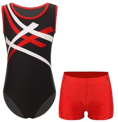 Oyolan Enfant Justaucorps Gymnastique Garçon Leotard Danse Ballet avec Short Gym Sport Ensemble Tenue Dancewear 5-16 Ans A Rouge 15-16 ans