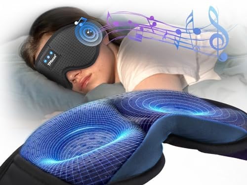 TPfocus Schlafmaske mit Bluetooth, ASMR, kabellose Musik Schlafmaske, Ultraweiche KopfhörerU Seitenschläfer/Büro/Reisen/Geburtstag für Männer, Frauen (3D Black)