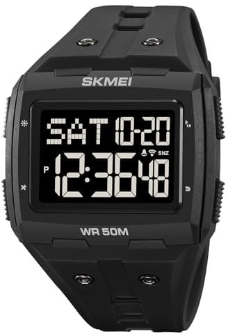 Rechteckige Herrenuhr Digitaluhr Herren Quadratisch Eckig Zifferblatt Militär Uhr Armbanduhr Digital Seniorenuhr Silikon Armband Military Watch Sportuhr Tactical Watch Outdoor 5 ATM Wasserdicht Jungen