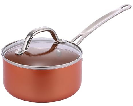 Innovacook Copper Ceramic Saucepan 16cm, Long Lasting Pan, Innovative Cookware, Double Layer Coating Pan, Suitable for All Cooking hobs, Copper Style - Orange