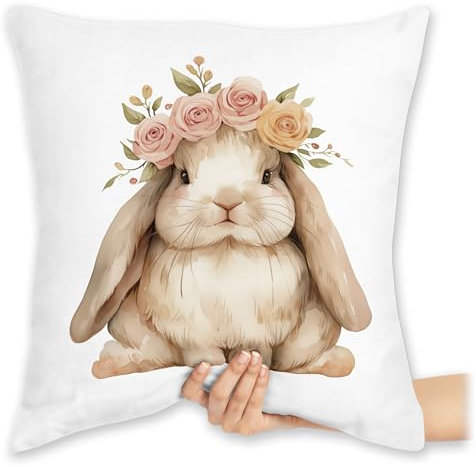 Kissen 40x40 Zierkissen - Osterkissen - Süßer Hase Ostern Osterhase Geschenke Osterüberraschung - 40 x 40 cm - Weiß - Oster ostergeschenke Hasen sofakissen osterartikel ostermotiv
