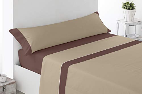 Cabello Textil Hogar Juego de sábanas Lisas con Colores Combinados de Microfibra peinada Extra Suave, de 3 o 4 Piezas, Medidas (Beige/Chocolate, Cama de 135 cm (135x200cm))