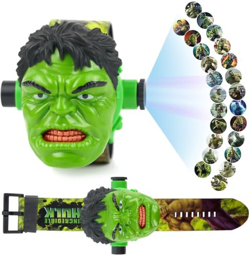 Kinder Cartoon Uhr, Projektor Uhr, Kinderprojektionsuhr, 24 Verschiedene Bilder, Grün Elektronische Armbanduhr, Einstellbare Digitale Projektionsuhr, für Jungen Mädchen