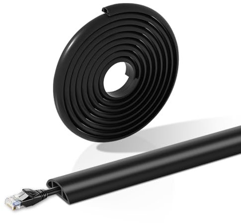 Floor Cable Protector, 2M Cable Covers for Wires Floor Cord Hiders with Small Single Channel, Flexible PVC Cable Floor Cover for Office, Home External Cable Protection, Black, 11mm (W) x 7mm (H)