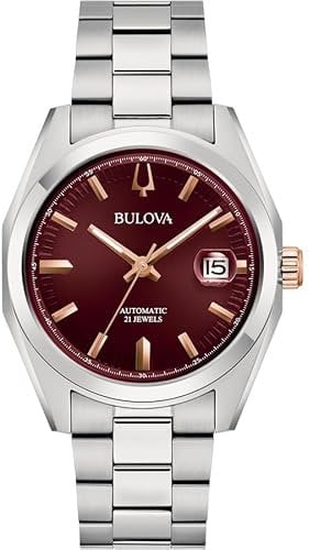 Bulova 98B422 Surveyor Mecha Classic Herrenuhr, Stahl, Saphirglas, mechanisch, 39 mm, Rot, rot, Klassisch