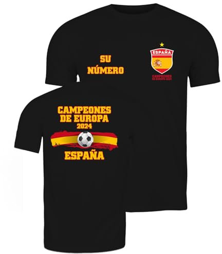 lepni.me Camiseta de Fútbol España para Hombre con Su Número Personalizado | Camiseta con Insignia de Bandera Española | Campeones de la Eurocopa 2024 (XL Negro Multicolor)