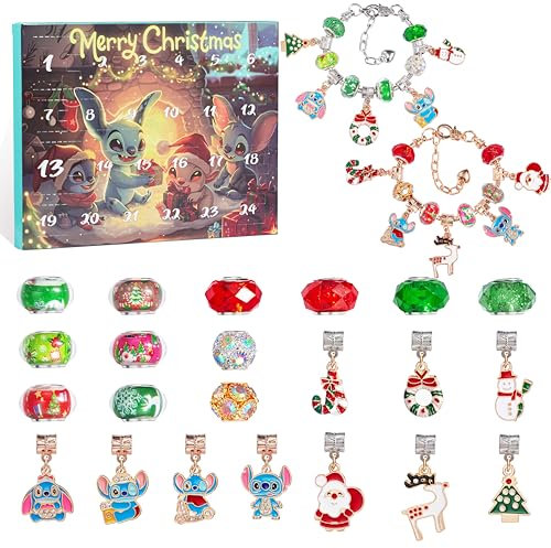 YCWIN Adventskalender 2024 Kinder, 24 Tage Weihnachten Countdown Calendar mit Armband, 24 Füllung Adventskalender Schmuck Weihnachten Geschenke Mädchen 5 6 7 8 9 10 11 12 13 Jahre