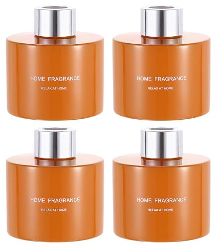 sourcing map 4pcs Empty Glass Diffuser Bottle 140ml/4.7oz Refillable Fragrance Accessories Aromatherapy Jar Container for Replacement Reed Diffuser DIY Home Bathroom Orange with Silver Tone Cap