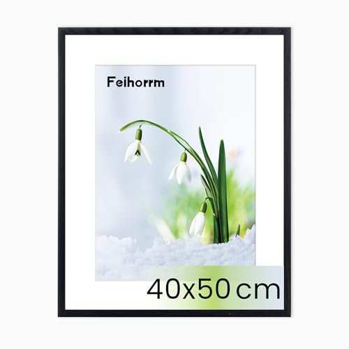 Feihorrm Bilderrahmen, Fotorahmen aus Eiche, Mit gehärtetem Glas, Für 40x50 cm-Fotos ohne Passepartout oder 29x39 cm-Fotos mit Passepartout, Fotorahmen aus Massivholz (Schwarz, 40x50 cm/ 1x)