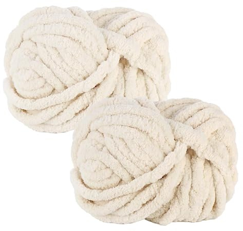 MeYuxg 2 gomitoli di lana spessi da 250 pezzi, beige e grammi, filato di ciniglia super morbido, per coperte all'uncinetto, nidi per animali domestici, coperte, cuscini decorativi, braccioli, lana