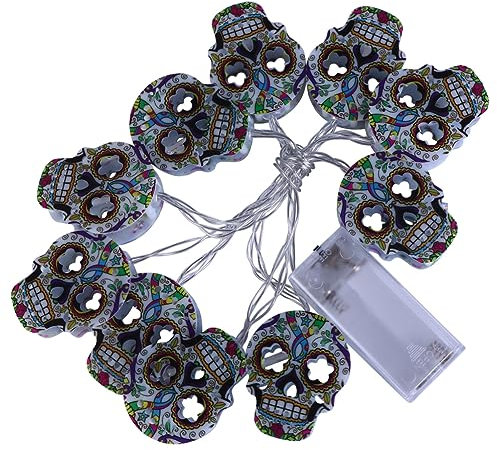 DOITOOL Zeichenfolge Lichterketten Schädellichter Led Beleuchtet Außen Geführter Draht Gespenstische Lichter Schädel Lichterketten Hängend Halloween Liefert Plastik