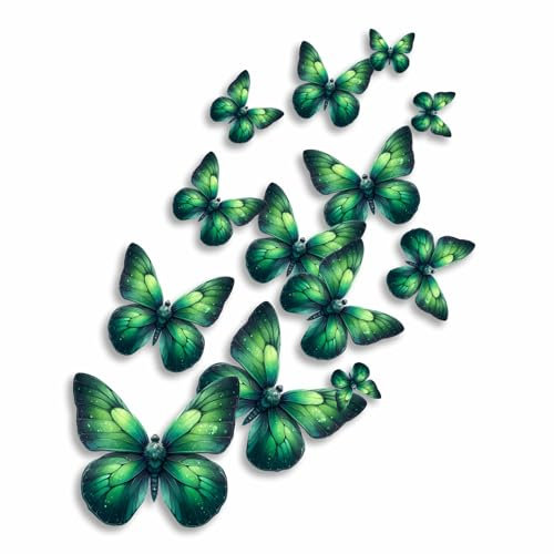 x12 Forest Green Butterfly Vinyl Stickers, Cover up Marks, Multi-Purpose Ideal for Phone, Cups, Tile, Toilet, Car, Laptop, Glass & Wall. Non Transparent Decal, Weatherproof & Vibrant (Dark Green)