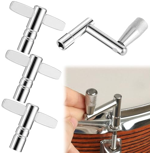 4Pcs Drum Key Tool, 3 Standard Square Lug Drum Tuning Keys with 1 Fast Rotary Tuning Key, Adjustable Drums Wrench Tool, Universal Stainless Steel Drums Tuner Kit for All Drummers