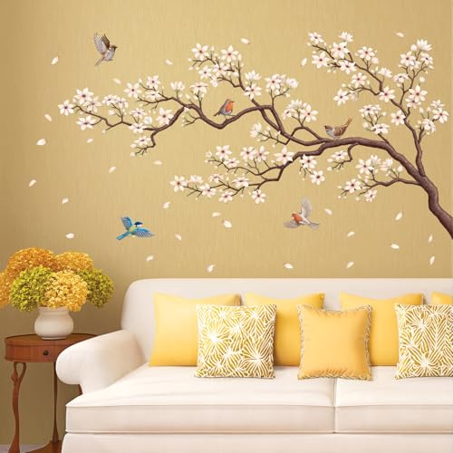 DECOWALL SG2-2509 Stickers muraux amovibles pour chambre d'enfant, chambre d'enfant, salon et bureau Motif fleurs de cerisier Blanc