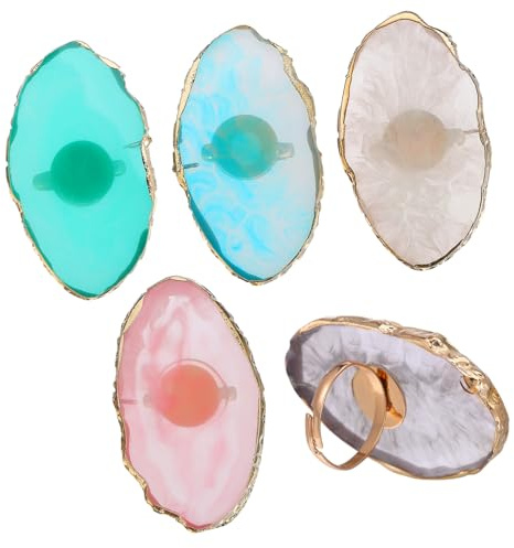 Anello per Unghie Palette Manicure in Resina 5 Pezzi Verde | Mescolare Colori e Tenere Pigmenti, Design Unico, Uso Professionale e Domestico Stile Casuale
