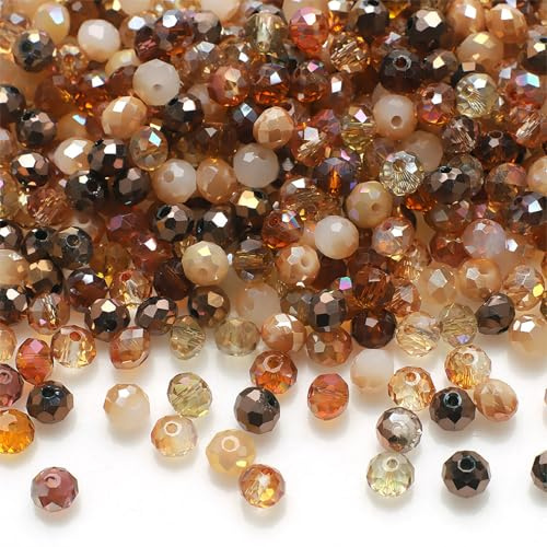 500 perlas de cristal para enhebrar, juego de perlas de cristal de 4 mm con agujero de 1 mm para hacer joyas, pulseras, collares, manualidades, atrapasueños, macramé (marrón)