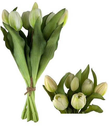 G.blümt Tulpen künstlich, Tulpenstrauß Real Touch wie echt, Kunstblumen Tulpenbund 7 Stück (Creamy White)