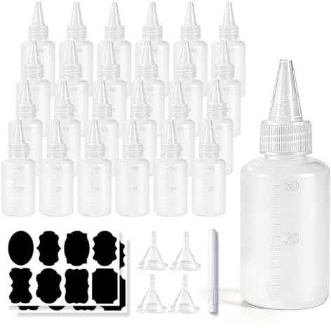 24 Pcs Small Plastic Bottles with Nozzles 60ml Sauce Bottles Leakproof | Food Grade PE, Precision Dispensing, Reusable, with Funnels, Labels, Marker, for Sauce, Syrup, Ketchup, Baking, DIY