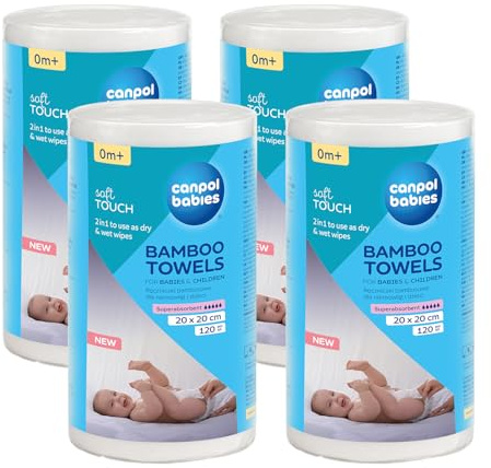Canpol babies Baby Bambushandtücher 120 Stk. 20x20 cm Weich, saugfähig, 100% Bambusvlies (1, Standard) (4, 20x20 cm)