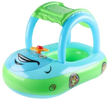 Schwimmring mit Sonnendach – Auto-Design Schwimmsitz für Kleinkinder & Babys – Aufblasbare Schwimmhilfe mit & Hupe – UV-Schutz Pool Float für 1-6 Jahre – Badespaß für & Pool – Blau