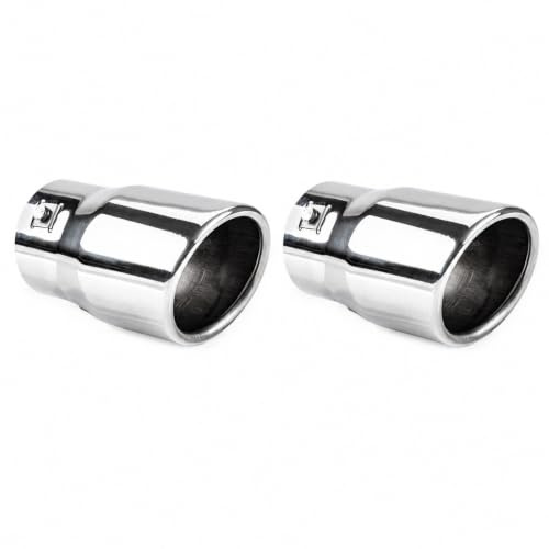 AMiO 2er 01307 Auspuffblenden Edelstahl Sport Tuning Auto 48-65mm | Zwei im Set, für Sportliche Optik, 90mm, Universell Passend, Einfache Montage, PKW