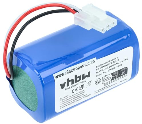 vhbw Akku kompatibel mit iClebo Smart YCR-M05-10 | Smart YCR-M04-1, POP YCR-M05-P, ARTE YCR-M05 Staubsauger Schwarz (2600 mAh, 14,4 V, Li-Ion)