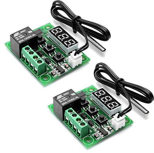 HiLetgo 2pcs W1209 12V DC Digital Temperature Controller with Display Micro Digital Thermostat -50-110°C Temperature Controller Switch W/ 10A Relay and Waterproof NTC Probe