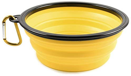 PhoneNatic 60014770 Ciotola pieghevole in silicone per cani e gatti con moschettone, XL, giallo, 1000 ml