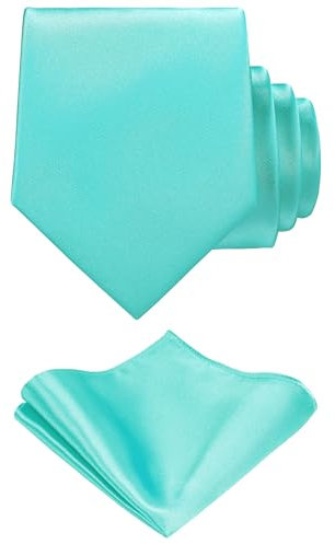 TIE G Einfarbiger Satin Formell für Herren Krawatte und Einstecktuch-Set im Geschenkkarton für die Hochzeit (Aqua)