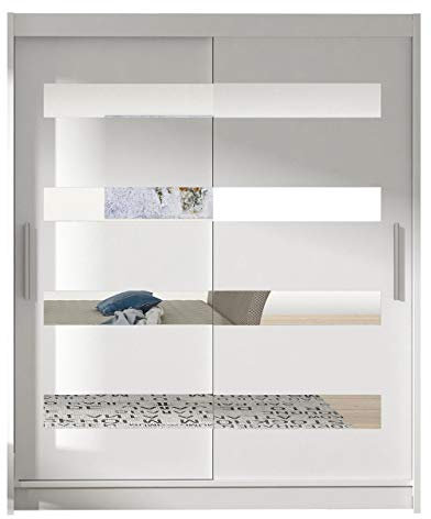 Mirjan24 Schwebetürenschrank Westa XIII mit Spiegel, Breite: 150cm, Kleiderschrank mit Kleiderstange und Einlegeboden Garderobenschrank (Weiß + Spiegel, ohne Beleuchtung)