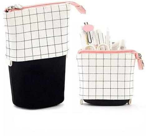 iSuperb Federmappe mit variablem Leinwand Federmäppchen Praktische Stifthalter Schwarz Weiß Schuletui Mäppchen Studenten Schreibwaren Pencil Case für Mädchen Jungen (Teleskopisch)