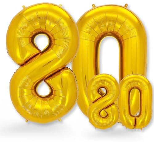 FUNXGO® folienballon 80 gold - 2 Stück -100cm & 38cm- Luftballon Zahl 80-80.geburtstag - Ballon 80 Deko zum Geburtstag, Hochzeit, Jubiläum oder Fest, Party - Ballon 80 gold
