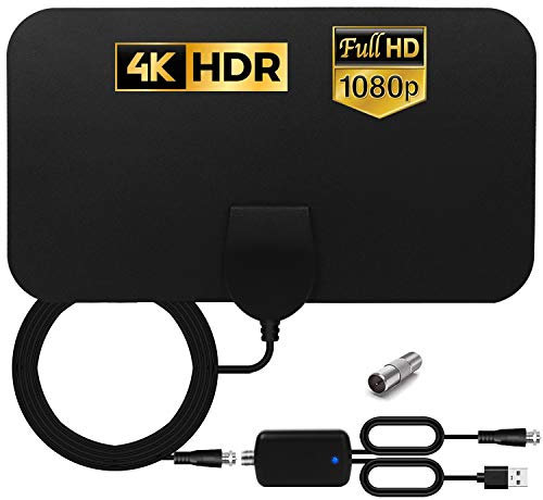 Antenne TV Intérieur Puissante, Antenne TNT avec Amplificateur de Signal, 120 Miles Gamme HDTV Antenne 1080P HD 4K VHF UHF FM