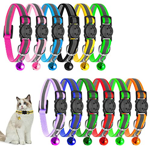 SOSPIRO Collier Anti-étranglement pour Chat avec Sangle Réfléchissante, Cloche et Boucle de Ceinture à Dégagement Rapide - 12 Pièces pour Chaton et Chiot