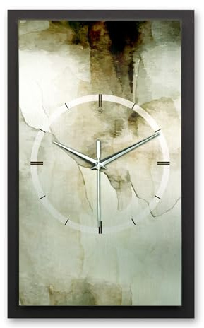 Kreative Feder 3D Designer-Wanduhr Abstrakt Grün in modernem Metallic-Look 50x30cm rechteckig analog lautlos ohne Ticken (Abstrakt Grün, leises Quarzuhrwerk)