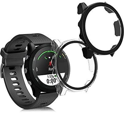 kwmobile 2X Glas Hülle für Garmin Forerunner 255/255 Music Schutzhülle - Fullbody Fitnesstracker Case Set aus Glas - Schwarz Transparent