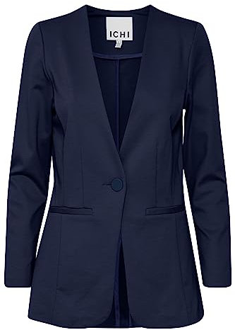 ICHI IHSIMONSE BL7 Damen Blazer Longblazer Jacke Ein-Knopf-Longblazer mit Stretch, Größe:M, Farbe:Total Eclipse (194010)