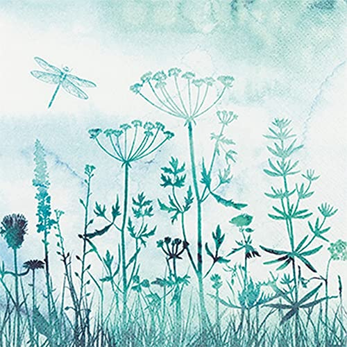 20 kleine Cocktail-Servietten Blumenwiese im Nebel | Blumen | Wiese | Tischdeko | Decoupage | Serviettentechnik 25x25cm