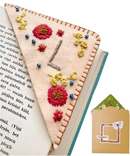 26 Buchstaben personalisierte Hand gestickt Ecke Lesezeichen,Filz Dreieck Seite genäht Ecke handgemachte Lesezeichen,niedliche Blume Brief Stickerei Lesezeichen Zubehör für Buchliebhaber