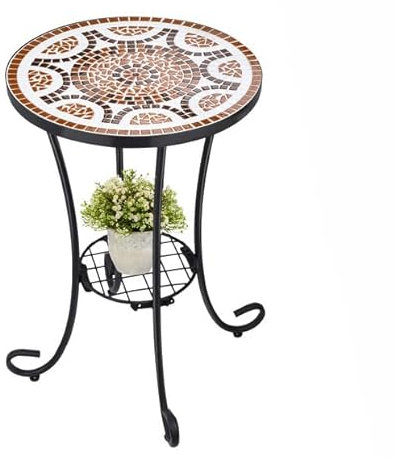 VCUTEKA Beistelltisch für den Außenbereich, Mosaik-Tisch, Terrassentisch, Akzenttisch, Mosaikfliesenplatte, Metallrahmen, kleiner Beistelltisch, Veranda, Strand, Terrasse, Garten, Balkon, 35,6 cm, Rot