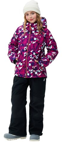 SMONTY Tuta da Neve per ragazza Giacca da Sci Invernale e Pantaloni Cinghie con Cappuccio Set Antivento Impermeabile Caldo(Rosa colorato, 6-7)
